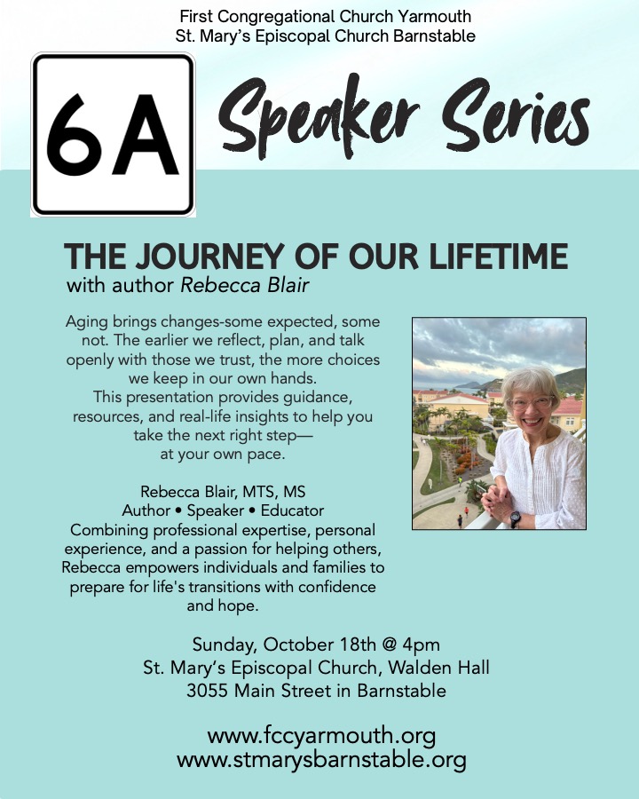 6A Speaker Series 6A The Journey of Our Lifetime with author Rebecca Blair Sunday, Oct 18 at 4 PM